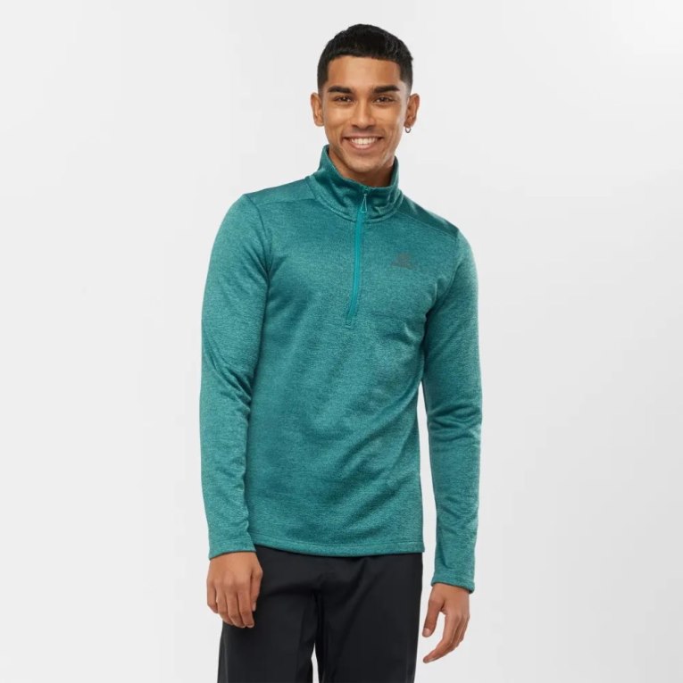 Turquoise Salomon Essential Lightwarm Seamless Half Zip Men\'s Sweatshirt | PH 63498X